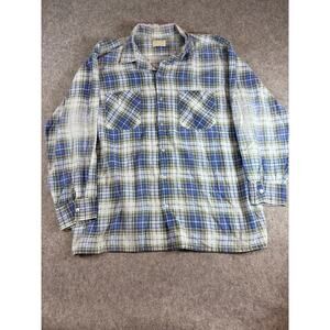 Vintage 90s Charles Alexander Button Up Shirt Mens 2XL Blue Plaid Faded USA